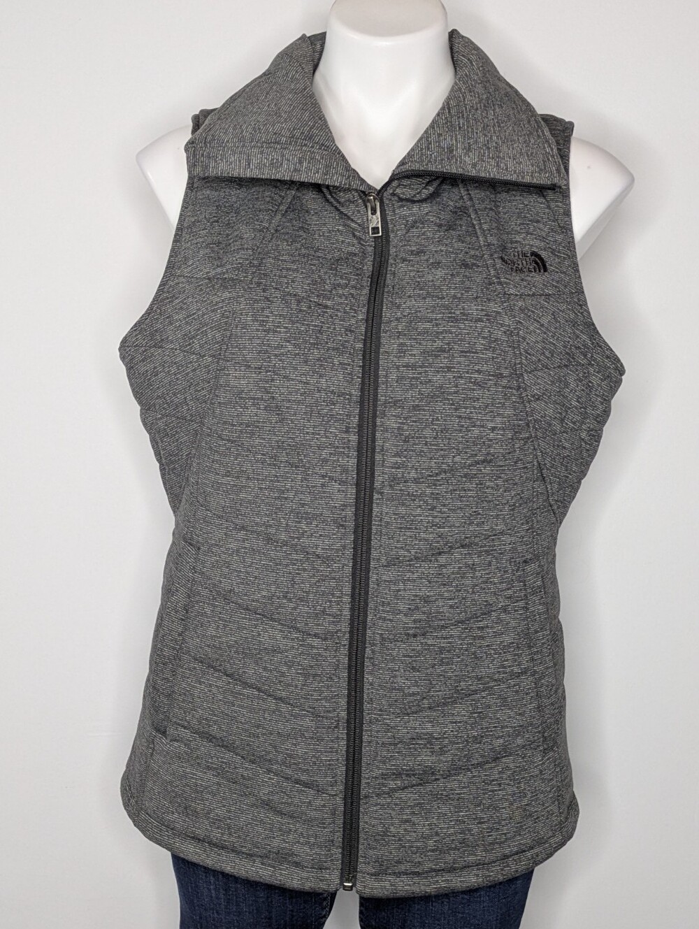 North Face Pseudio Heathered Grey Quilted Zip Up Best L